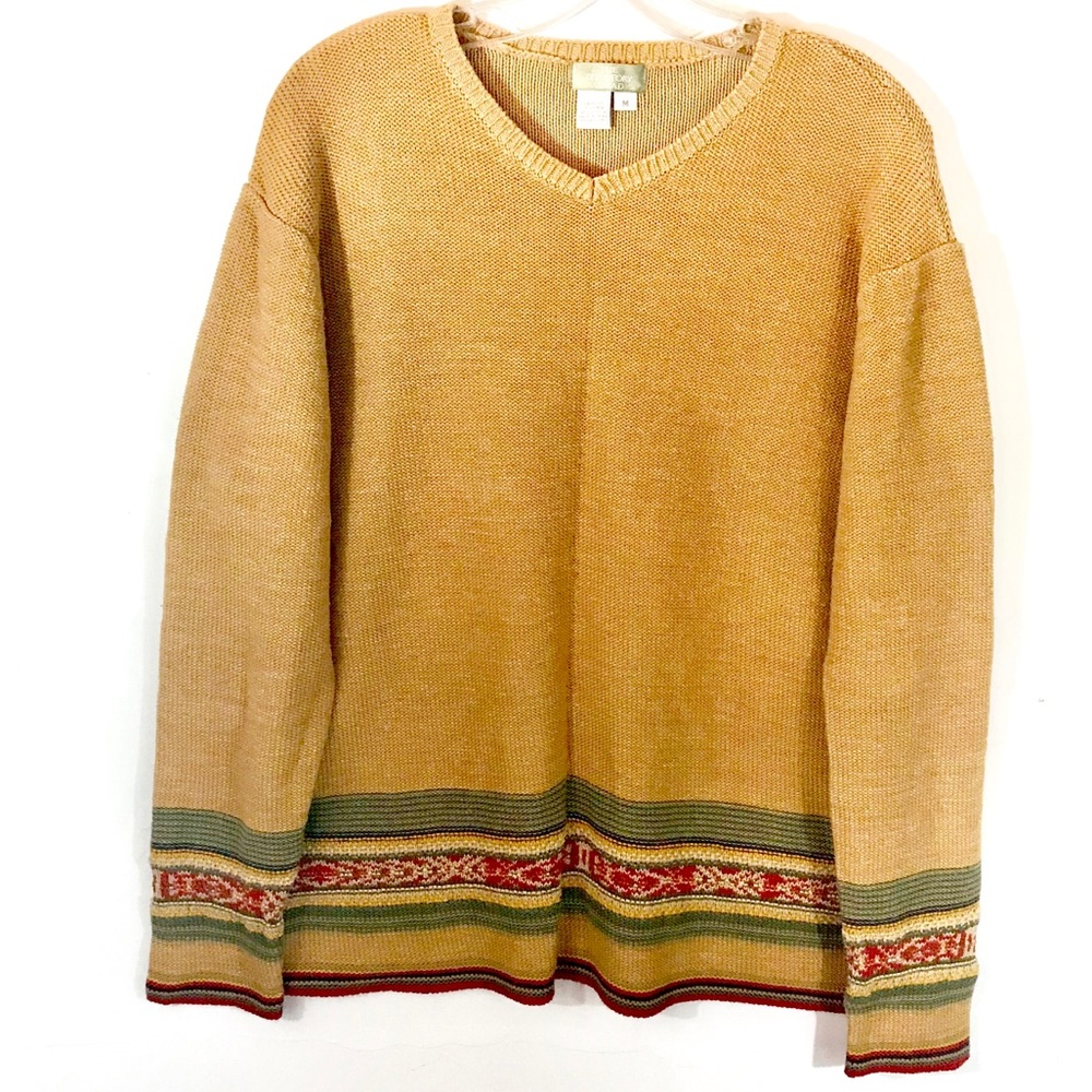 Linen cotton sweater bottom bordered long sleeved
